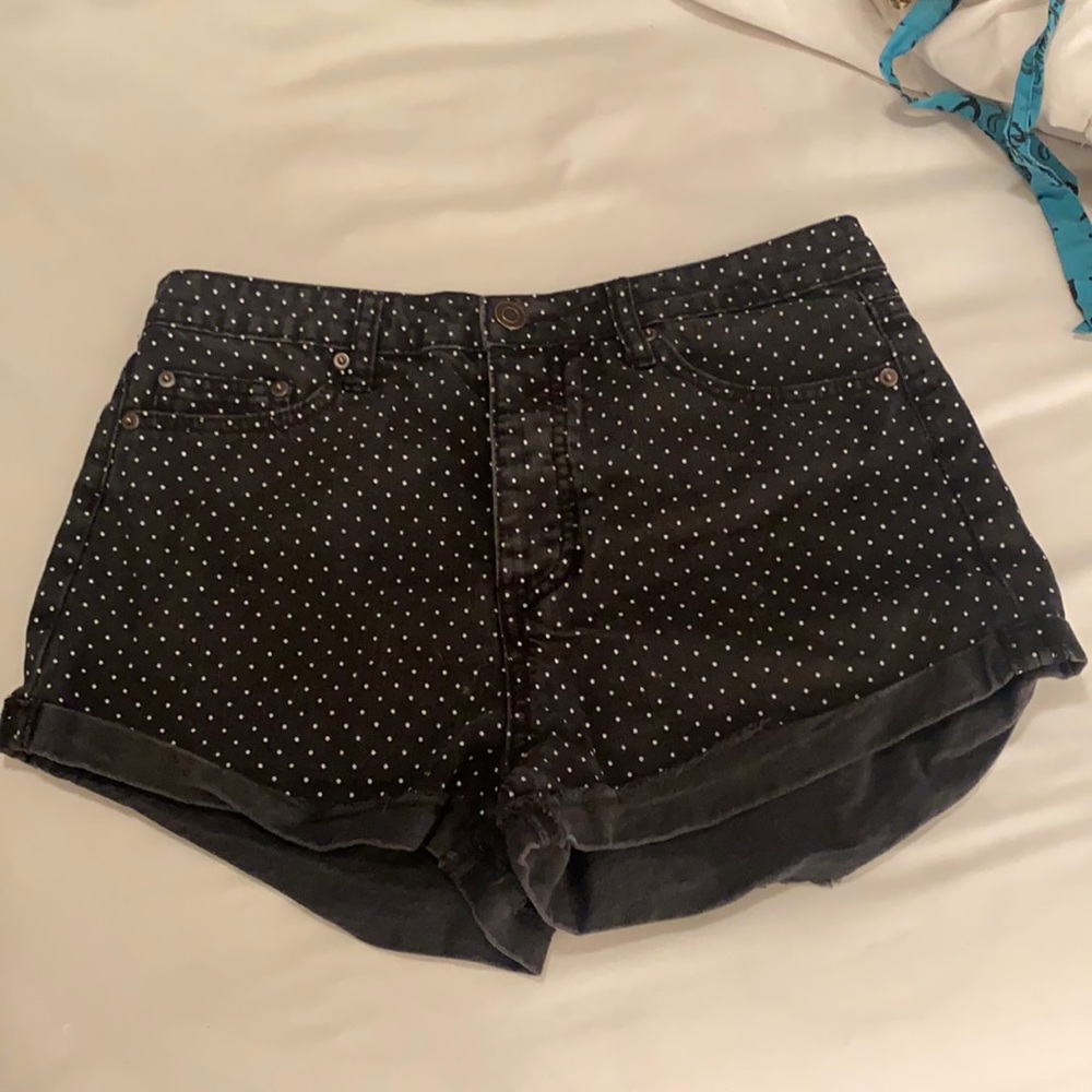 High-waisted Polka Dot Denim Shorts